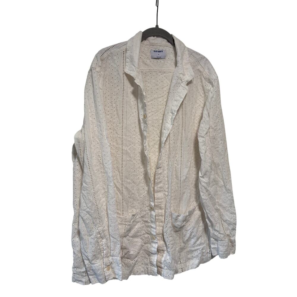 Old Navy White Eyelet Button Down Shirt XL - Picture 3 of 8